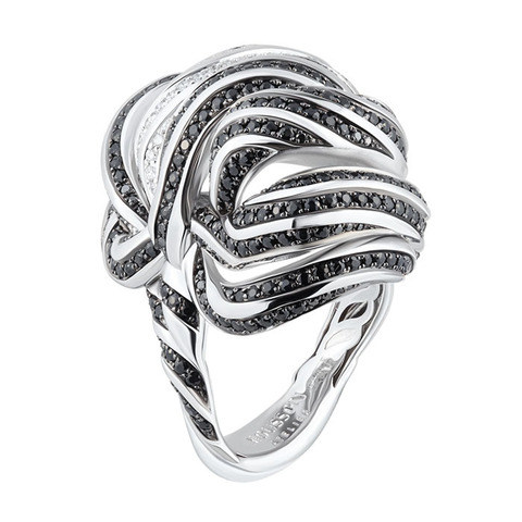 Кольцо с Чёрными Сапфирами и Бриллиантами, R0124-0/2