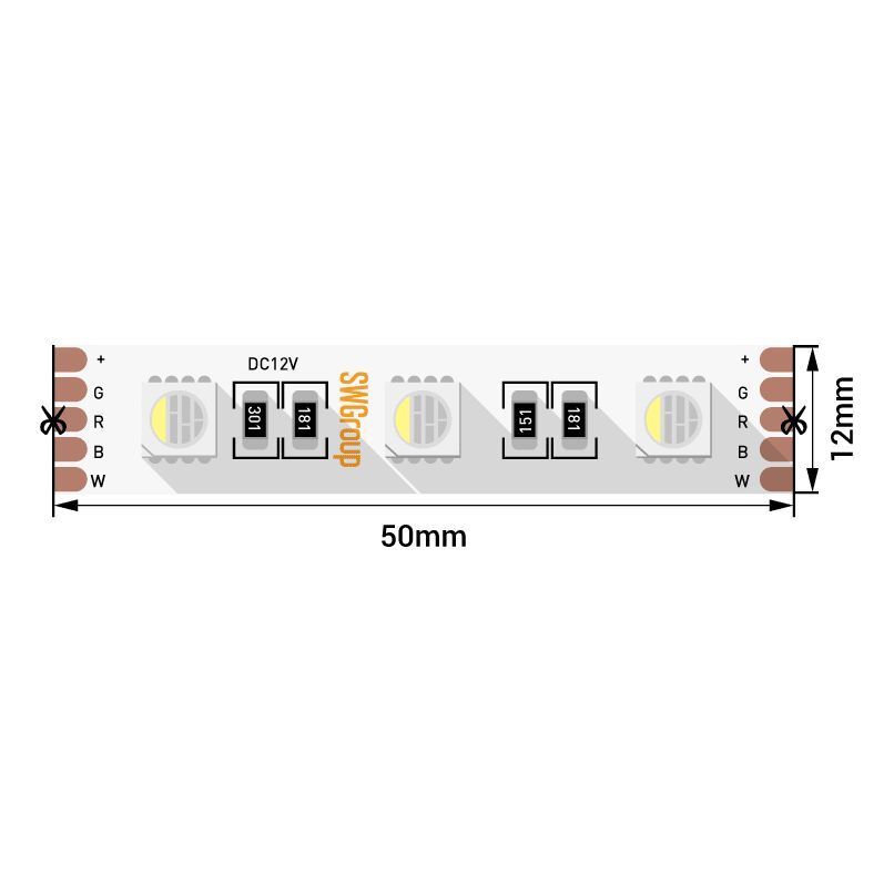 Светодиодная лента SWG 19,2W/m 60Led/m 5050SMD RGB/холодный белый 5M SWG560-12-19.2-RGB+W-M 009713
