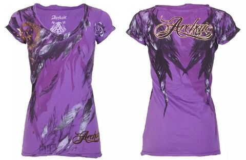 Archaic | Футболка женская Second Love Tee Purple ARW1762PR от Affliction перед и сзади