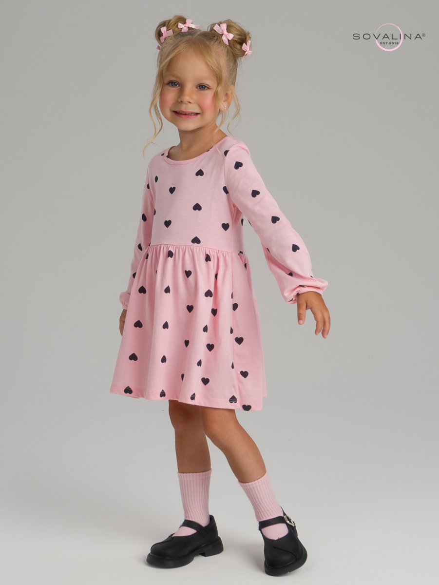 Платье Моана черные сердечки на розовом