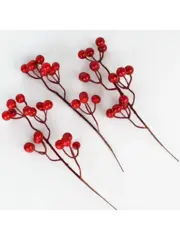 Ягоды красные искусственные на ветке, гроздь 24 см., 8-15 мм., набор 10 шт