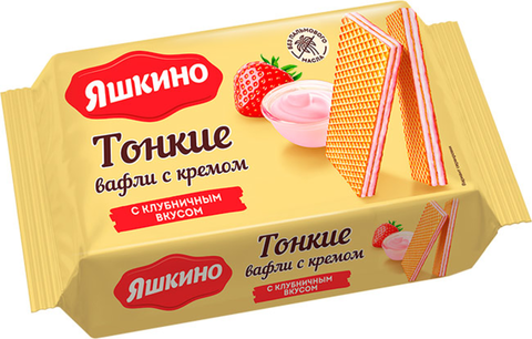 Вафли Яшкино тонкие с кремом с клубничным вкусом 144г, шт