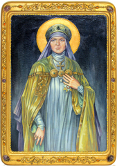 Большая живописная икона Святая преподобная Ангелина Сербская 42х29см на кипарисе в березовом киоте