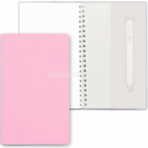 Блокнот 110*190мм 48л Розовый в точку, на спирали, съемная силиконовая обложка, с ручкой