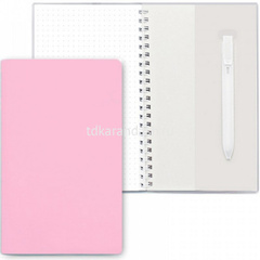 Блокнот 110*190мм 48л Розовый в точку, на спирали, съемная силиконовая обложка, с ручкой