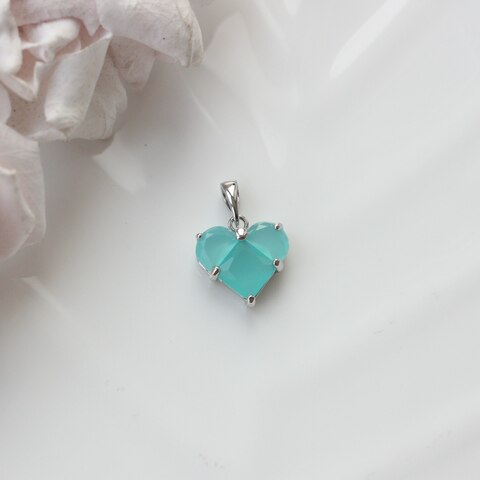 Подвеска Сердце с бирюзовым фианитом, 14 мм, родий, П356