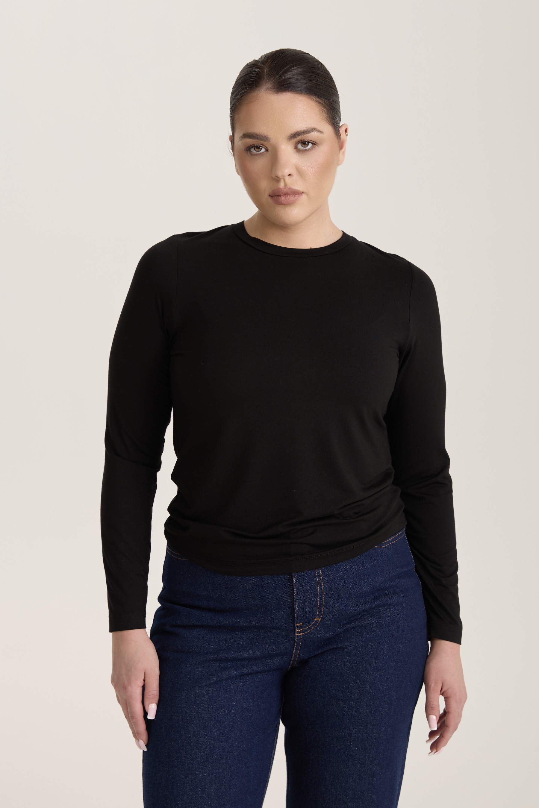 Лонгслив из трикотажа, черный