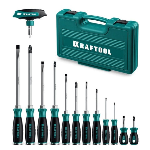 KRAFTOOL IMPACT 13 шт, сквозной стержень Cr-Mo, набор ударных отверток (25035)