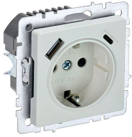 BRITE Роз. с з/к/ш 16А с USB A+C 18Вт РЮш11-1-БрЖ жемч. IEK