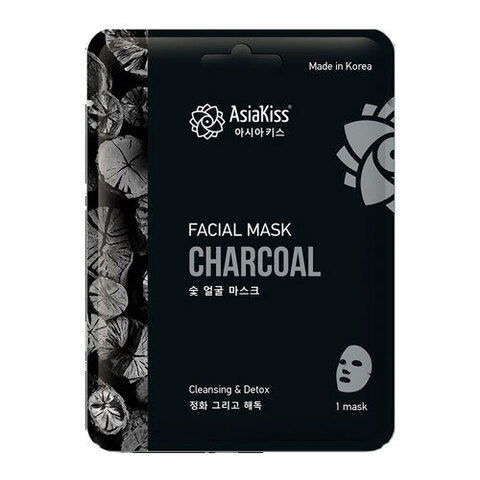 AsiaKiss Black Charcoal Essence Facial Mask - Маска тканевая для лица с древесным углем