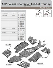 Защита порогов для POLARIS Sportsman 550/850 Touring/X2 2009-11 STORM 1892