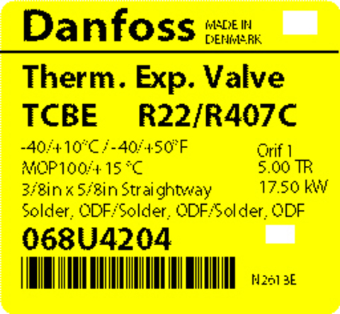 Терморегулирующий клапан Danfoss TCBE 068U4204 (R22/R407C, MOP 100)
