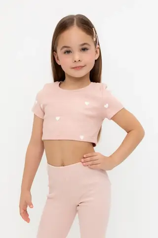 фуфайка  для девочки  КР 302727-1/дымчатая роза,сердечки к557
