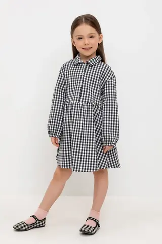 платье  для девочки  КР 5907/серая клетка на белом к519