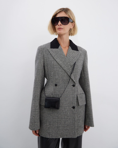 Жакет с формообразующими бедрами из шерсти Диор клетка черный/белый