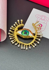 Крупная брошь ГлАЗ (EYE Green) с эмалью в стиле Schiaparelli