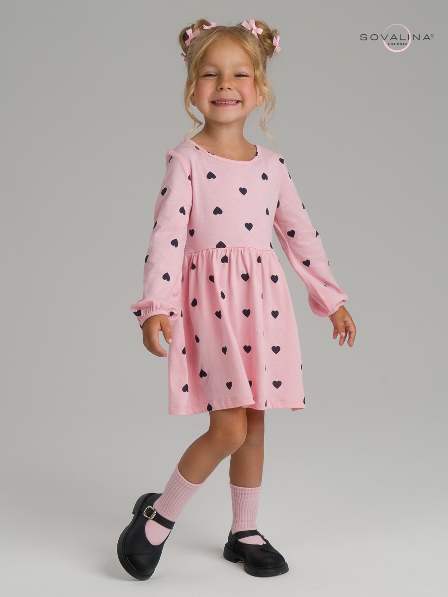 Платье Моана черные сердечки на розовом