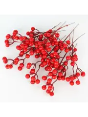 Ягоды красные искусственные на ветке, гроздь 24 см., 8-15 мм., набор 10 шт