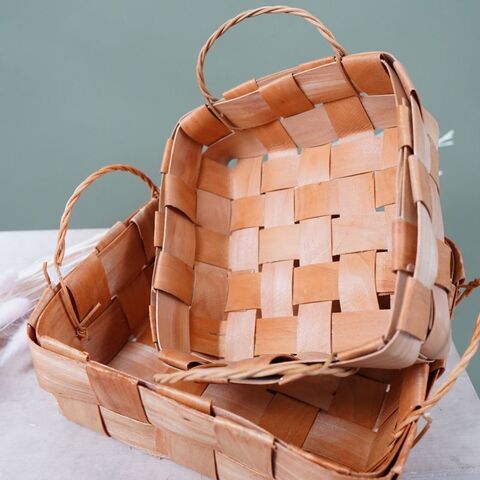 Корзина плетеная с ручкой (секвойя светлая), Квадрат, D=21*21 см, H=8 см, 1 шт.