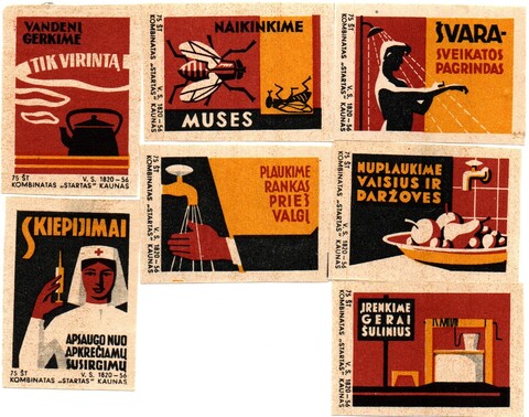 Набор спичечных этикеток - Гигиена - 7 штук - 1956 год - Фабрика Стартас Каунас