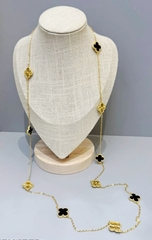 Колье сотуар длинное Trendy 10 мотивов клевер лимонная позолота