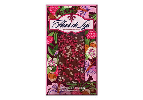 Шоколад молочный  "Флер-Де-Лис" молочный с малиной и фундуком, 100г