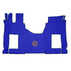 Ковры MERCEDES Actros с 2022 года (Китаец) ровный пол (экокожа, синий, синий кант, желтая вышивка)