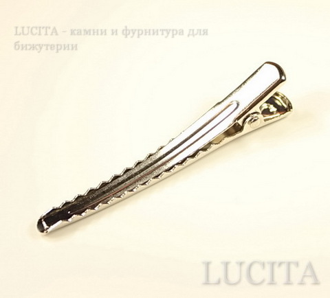 Основа для заколки 62х12 мм с сердечком (цвет - никель) ()