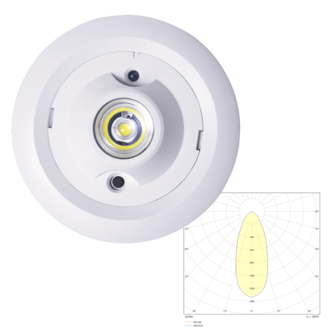 Встраиваемый аварийный светильник для высоких потолков Starlet White II LED SOH с диаграммой светораспределения