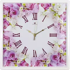 Часы 21 Bek настенные  3028-125 квадрат 30х30см, корпус белый "Розовые розы" "Рубин"