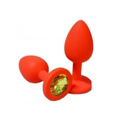 Анальная пробка из красного силикона со светло-жёлтым кристаллом (размер S)