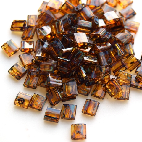 TL-4502 Бисер Миюки тила/Miyuki Tila Picasso Transparent Dark Amber