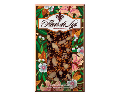 Темный шоколад "Флер-Де-Лис" с лепестками миндаля и бисквитной крошкой, 100г