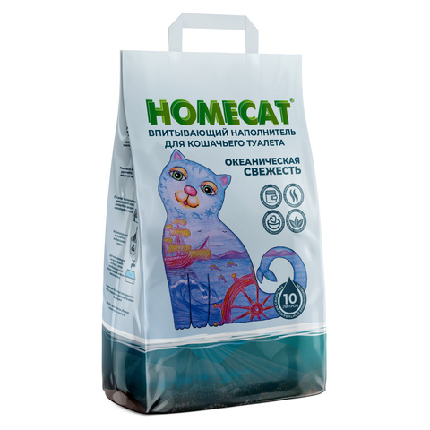 HOMECAT океаническая свежесть впитывающий наполнитель для кошачьих туалетов 10 л