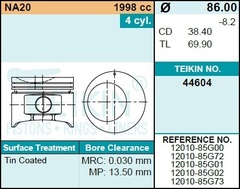 Поршень двигателя TEIKIN 44604 0.50 (4шт/упак)