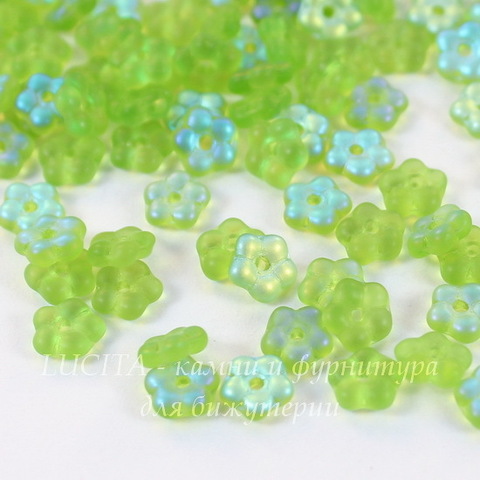 Бусина Buttercup flower Цветочек, 5 мм, перидот, матовая с AB-покрытием