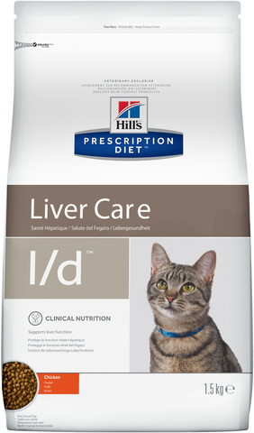 купить хиллс  диетический Hill’s™ Prescription Diet™ Feline l/d™ Liver Care with Chicken сухой корм для взрослых кошек, диетический рацион при заболеваниях печени 1.5 кг