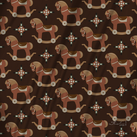 Платок каре 90*90см, ЛОШАДКИ на коричневом