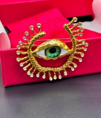 Крупная брошь ГлАЗ (EYE Green) с эмалью в стиле Schiaparelli