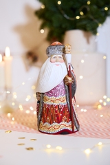 Деревянный Дед Мороз с посохом, 20 см, Россия