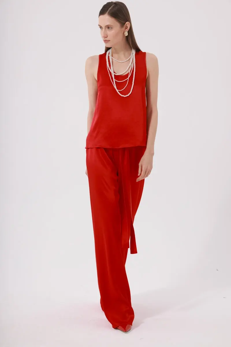 Брюки на кулиске из вискозного шелка, алый