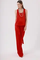 Брюки на кулиске из вискозного шелка, алый