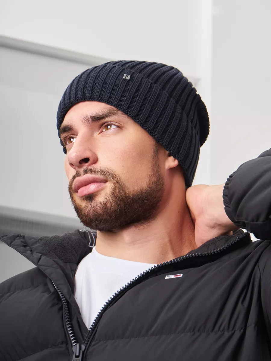 Шапка зимняя на флисе вязаная бини