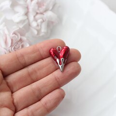 УЦЕНКА!!! Подвеска Сердце с красной эмалью, 25*20 мм, родий, У029