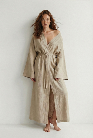 Халат для бани и практик с вышивкой Bohemian Lovers, серо-бежевый