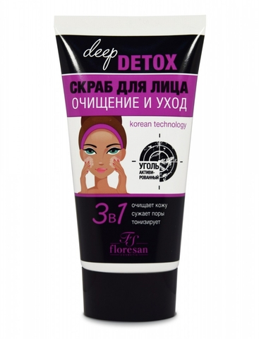 Флоресан DEEP DETOX Скраб для лица с активированным углем,очищение и уход, 150мл Ф-19