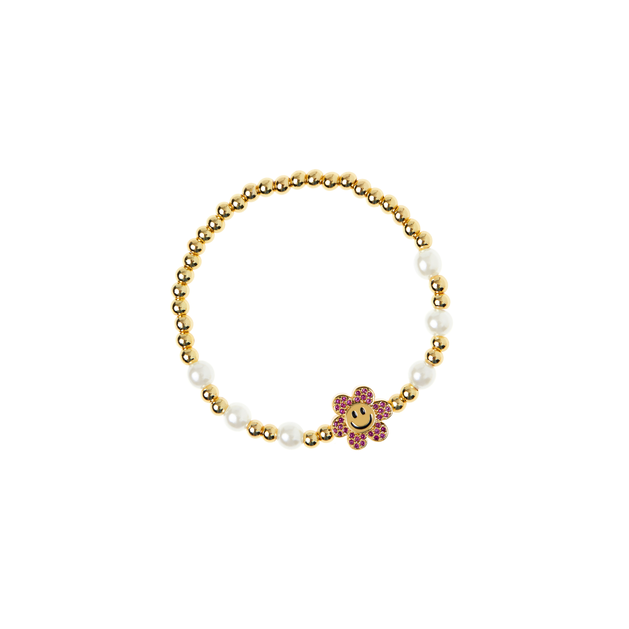 DÉJÀ VU Браслет Pearly Gold Smiley Flowers Bracelet - Pink déjà vu браслет gold smiley face bracelet pink