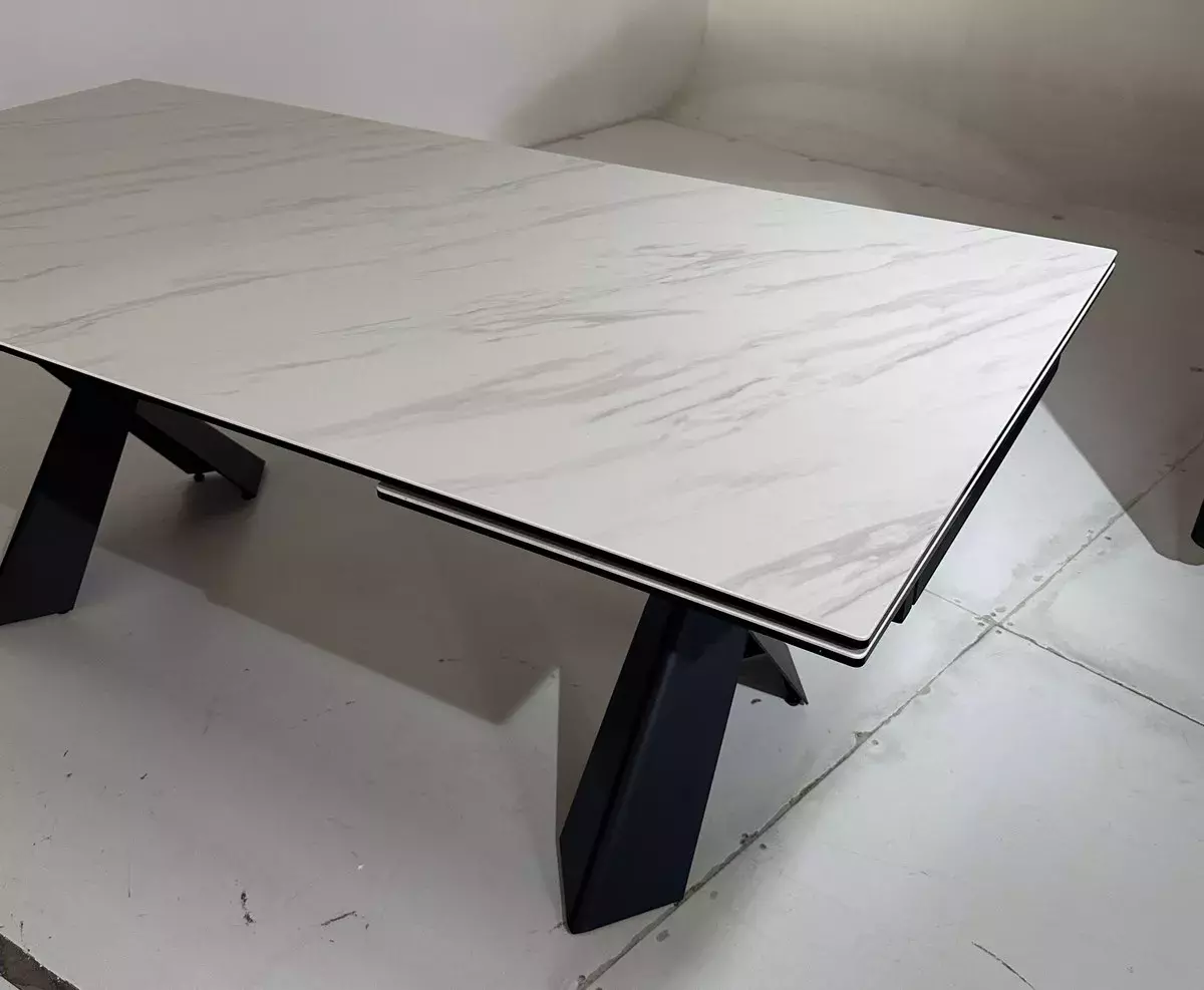 Стол ORISTANO 200 MARBLES KL-99 Белый мрамор матовый, итальянская керамика/ черный каркас, DISAUR