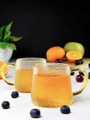 Набор стеклянных кружек 300 мл из рельефного стекла с желтой ручкой