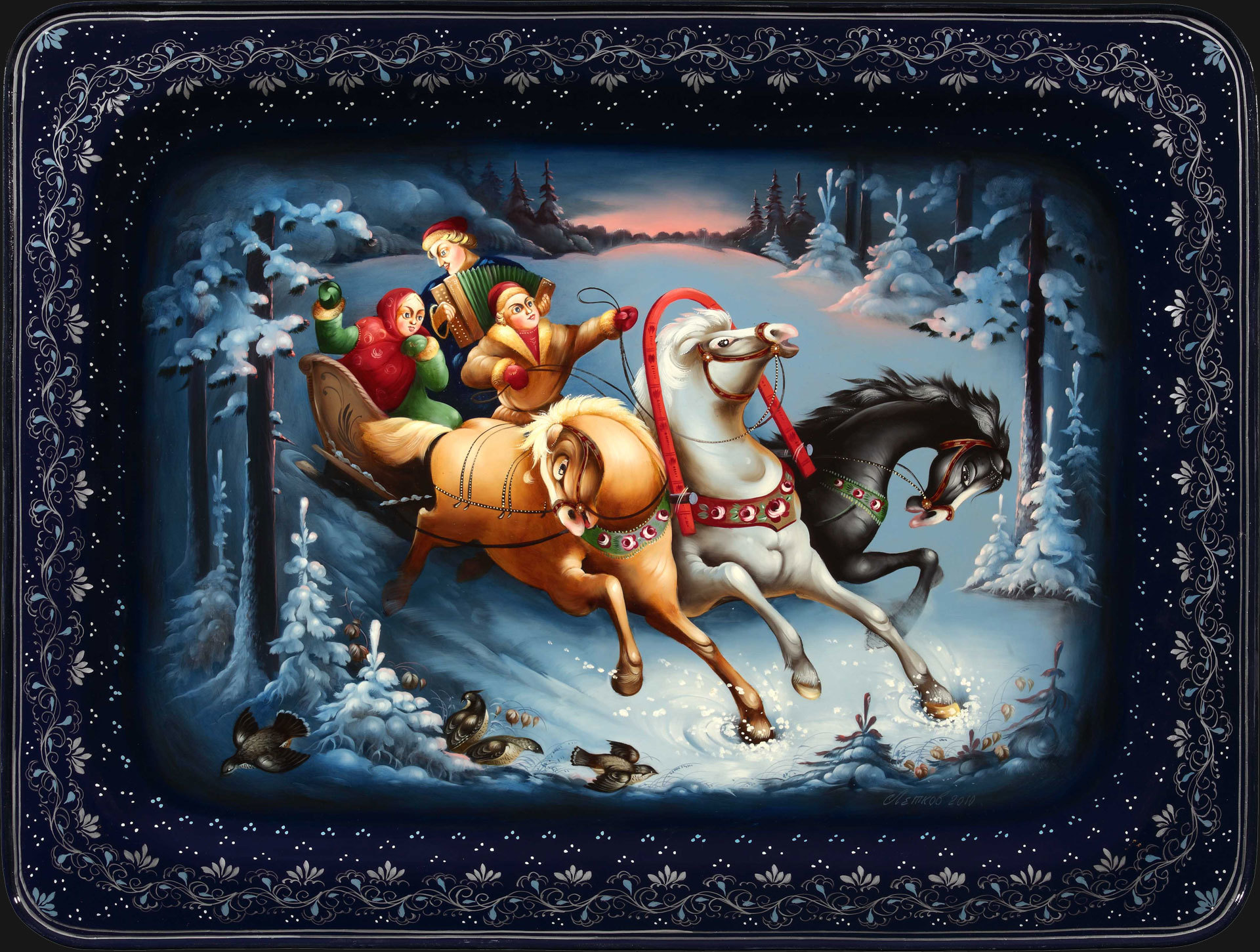 Winter three-horse carriage